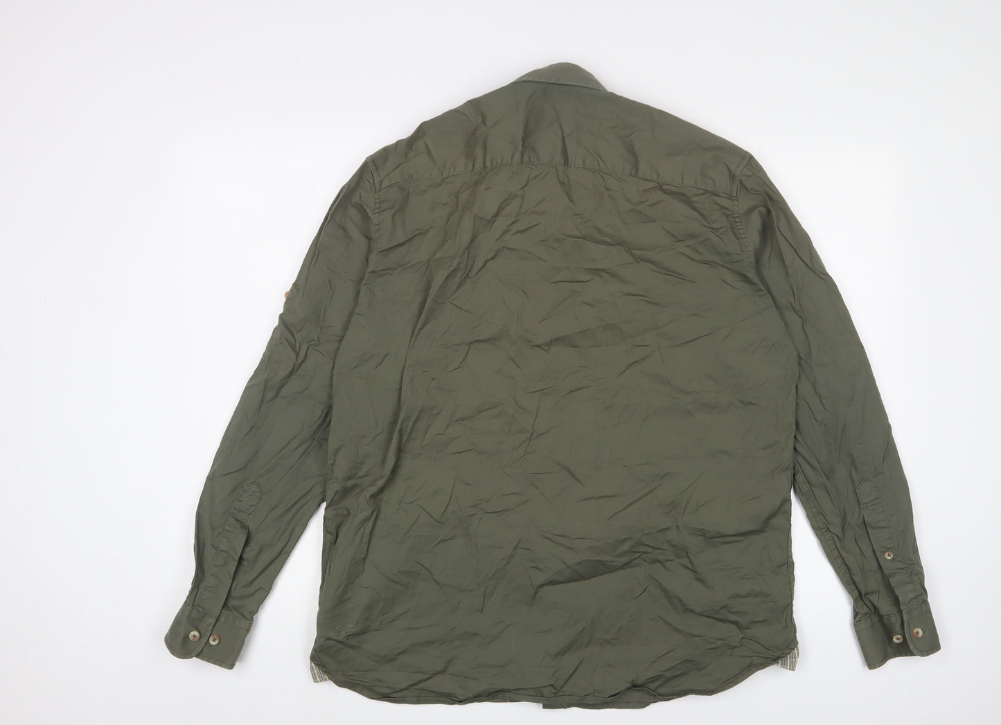Field Pro Mens Green Cotton Button-Up Size L Collared Buckle