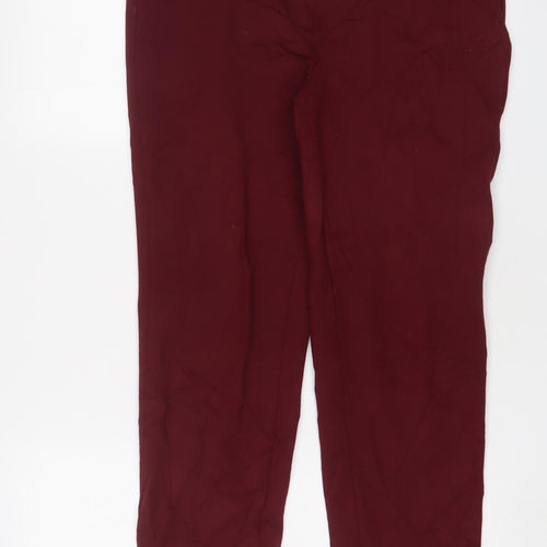 Lands' End Womens Red Viscose Trousers Size 14 L25 in Regular Hook & Eye