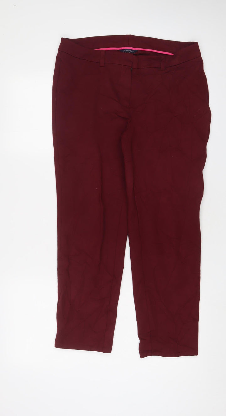 Lands' End Womens Red Viscose Trousers Size 14 L25 in Regular Hook & Eye