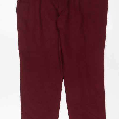 Lands' End Womens Red Viscose Trousers Size 14 L25 in Regular Hook & Eye