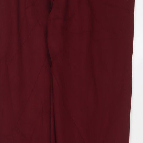 Lands' End Womens Red Viscose Trousers Size 14 L25 in Regular Hook & Eye