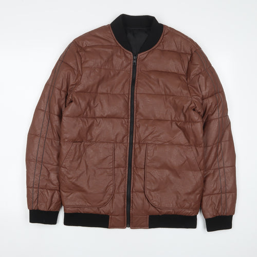 Monark Mens Brown Bomber Jacket Jacket Size M Zip - Pockets