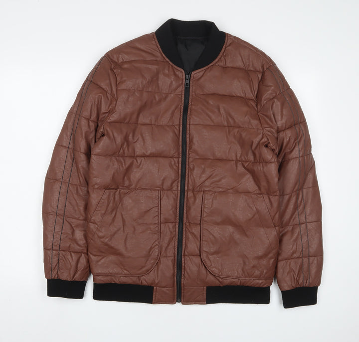 Monark Mens Brown Bomber Jacket Jacket Size M Zip - Pockets