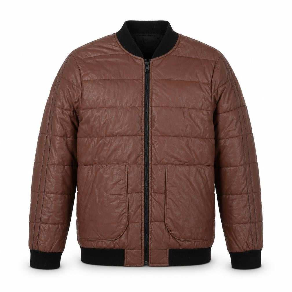 Front view of Monark men’s brown bomber jacket jacket, size M, zip - pockets