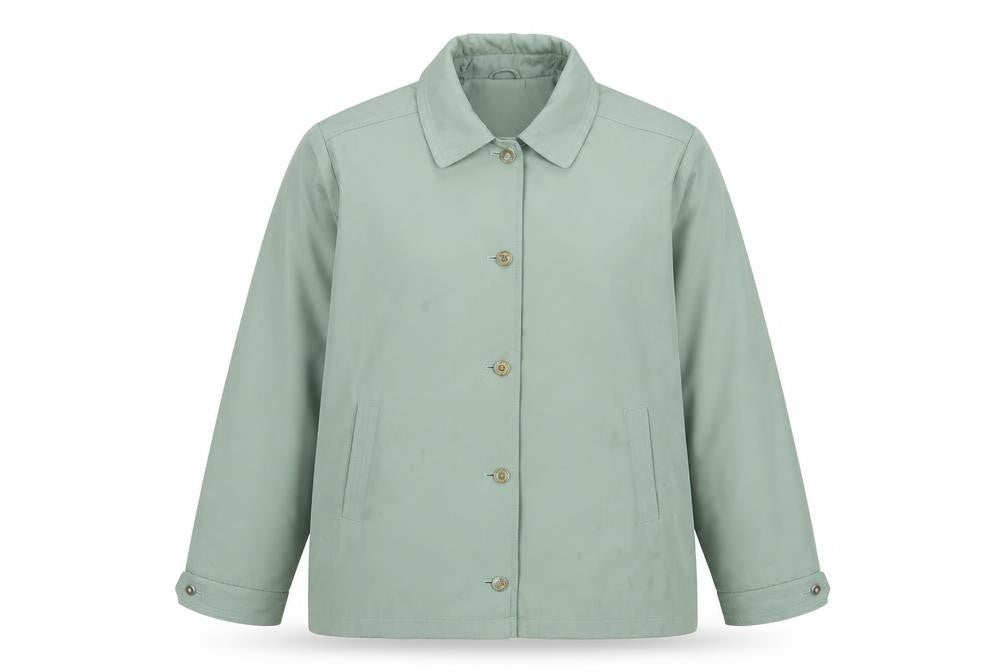 Front view of David Barry women’s green jacket, size UK 20, button - pockets