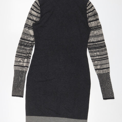 Karen Millen Womens Grey Geometric Viscose Jumper Dress Size M Roll Neck Pullover