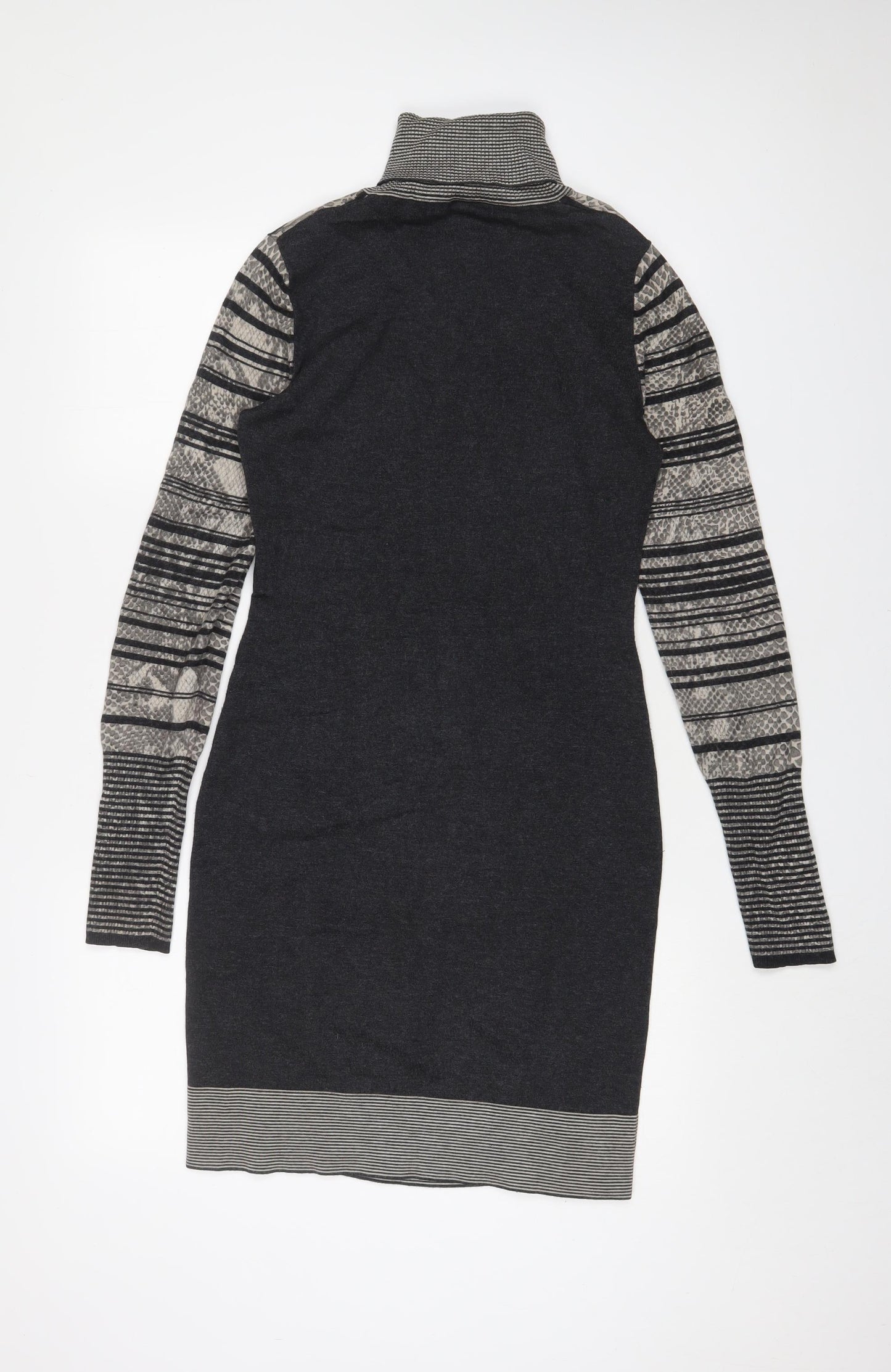 Karen Millen Womens Grey Geometric Viscose Jumper Dress Size M Roll Neck Pullover