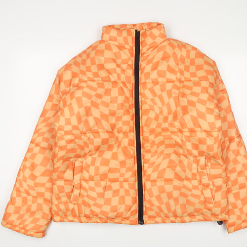 Daisy Street Womens Orange Geometric Parka Jacket Size 14 Zip
