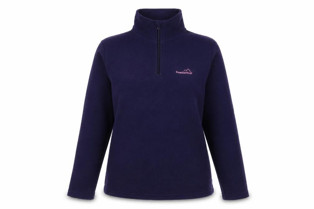 Front view of Freedom women’s pink polyester pullover sweatshirt, size UK 10, zip - logo, embroidered