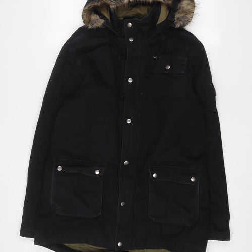Animal Mens Black Anorak Coat Size M Zip - Logo, Embroidered