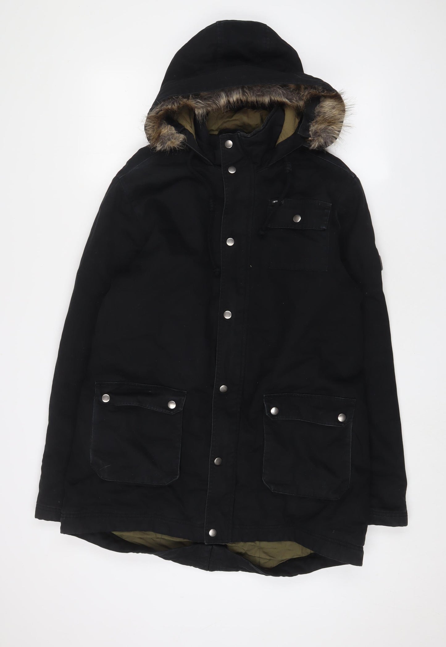 Animal Mens Black Anorak Coat Size M Zip - Logo, Embroidered