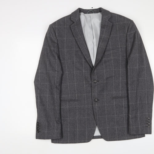 CHESS Mens Grey Plaid Wool Jacket Suit Jacket Size 40 Regular