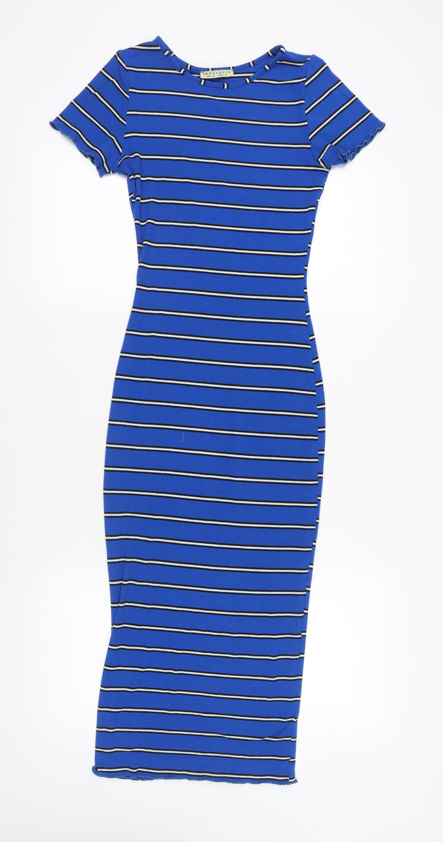 Innocence Blue Striped Bodycon Midi Dress Size 10