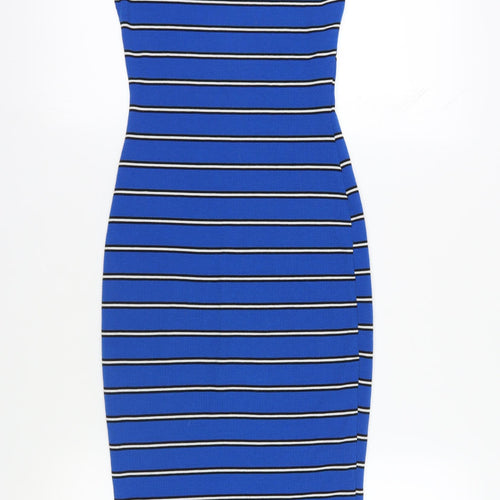Innocence Blue Striped Bodycon Midi Dress Size 10