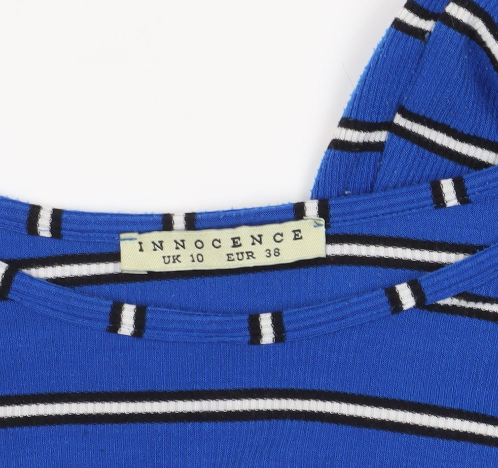 Innocence Blue Striped Bodycon Midi Dress Size 10