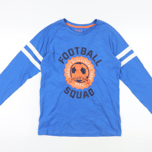 Marks and Spencer Blue Football Long Sleeve Tee, Boy 11-12