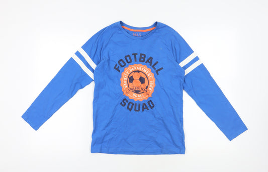 Marks and Spencer Blue Football Long Sleeve Tee, Boy 11-12