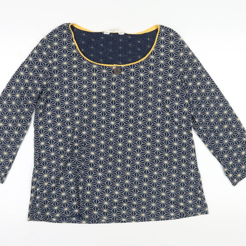 Nomads Blue Geometric Blouse, Size 14, Scoop Neck