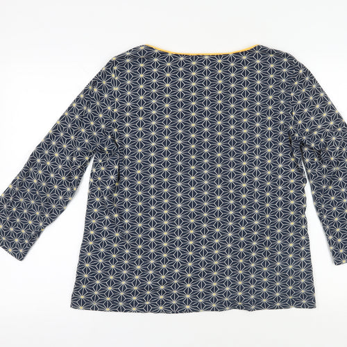 Nomads Blue Geometric Blouse, Size 14, Scoop Neck