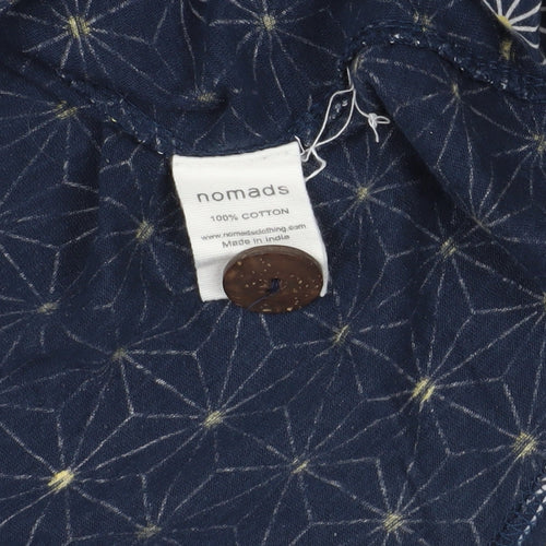 Nomads Blue Geometric Blouse, Size 14, Scoop Neck