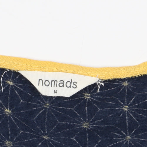 Nomads Blue Geometric Blouse, Size 14, Scoop Neck