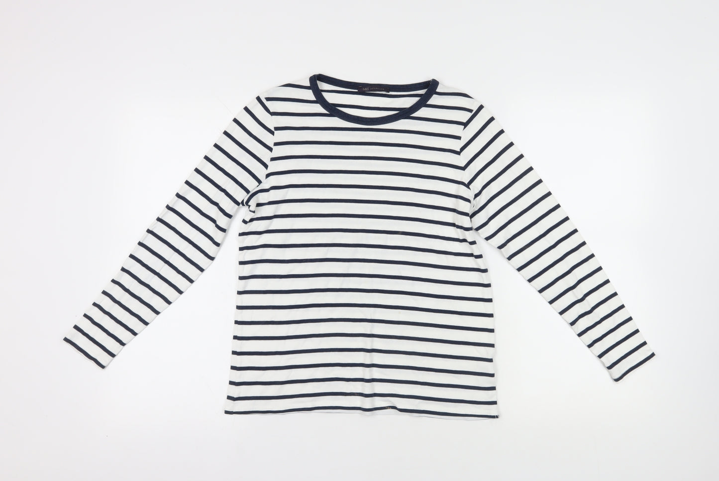 Marks and Spencer White Striped Long Sleeve T-Shirt 16