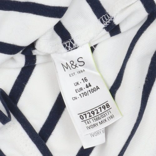 Marks and Spencer White Striped Long Sleeve T-Shirt 16