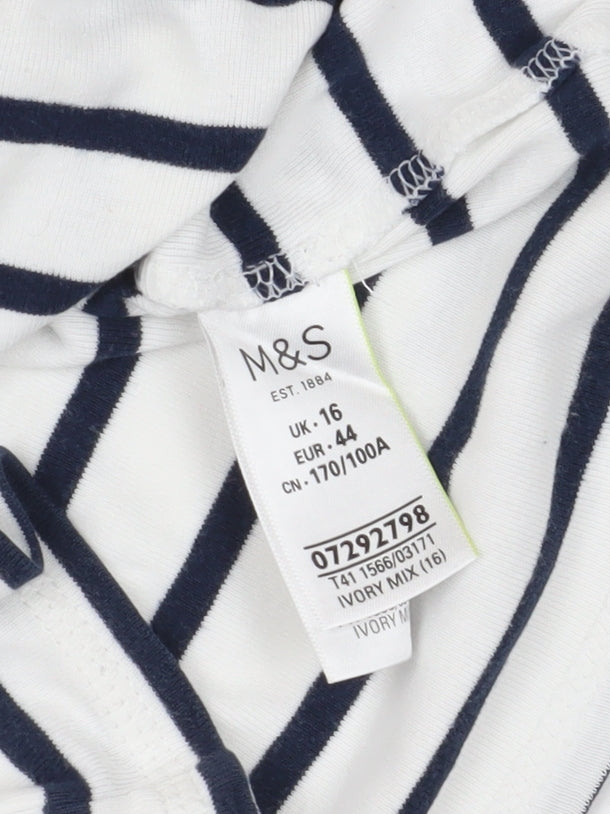 Marks and Spencer White Striped Long Sleeve T-Shirt 16