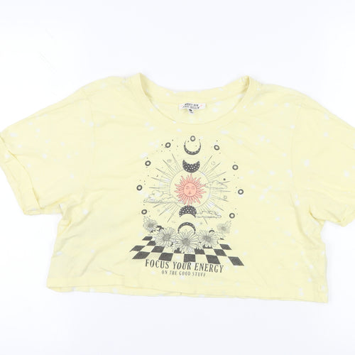 Messy Bun Yellow Cropped T-Shirt - Size S