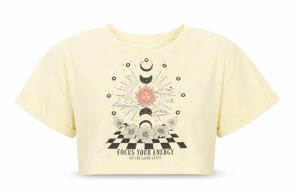 Front view of Messy Bun Yellow Cropped T-Shirt -, size S