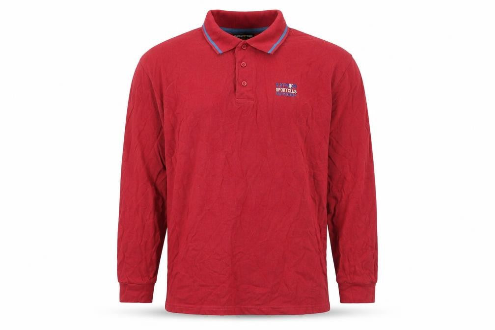 Front view of Atlas For Men Red Long Sleeve Polo, size L