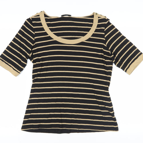 Marks and Spencer Black Beige Striped Top, Size 10