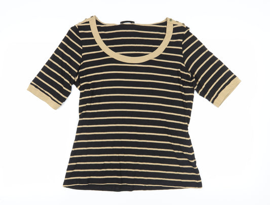 Marks and Spencer Black Beige Striped Top, Size 10