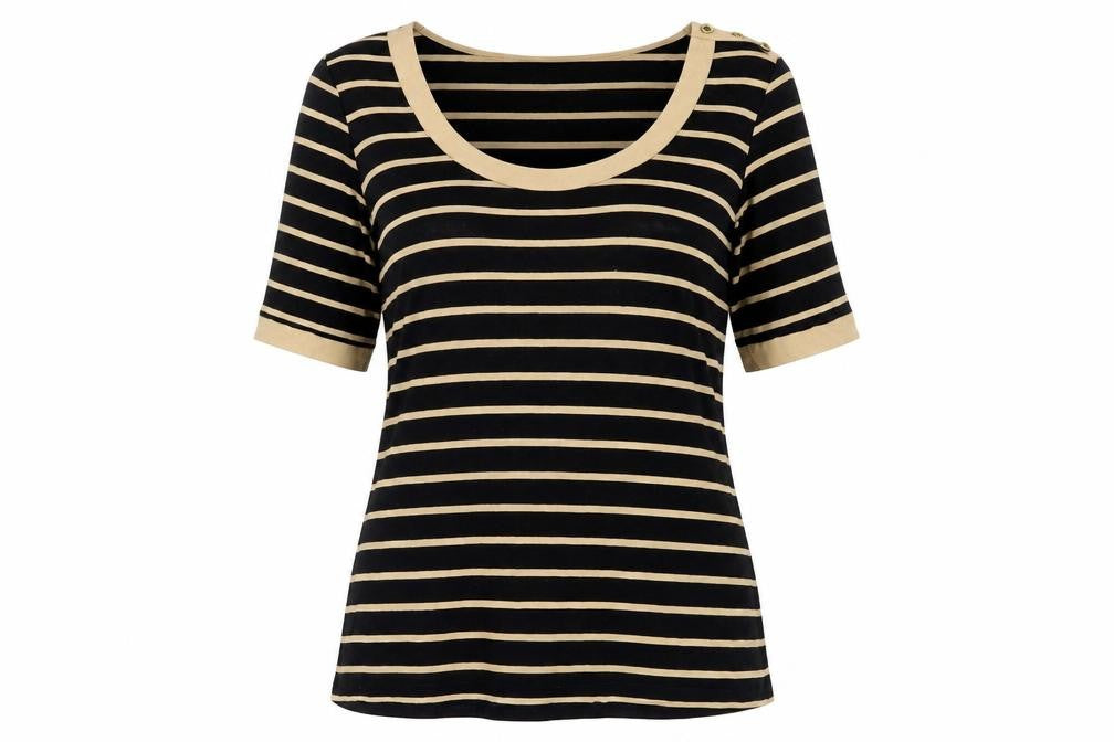 Front view of Marks & Spencer Black Beige Striped Top, size 10
