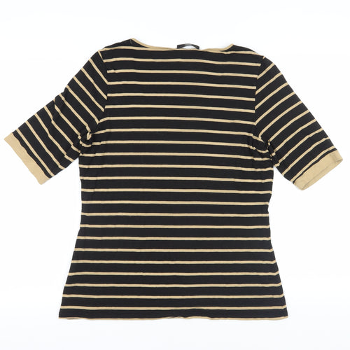 Marks and Spencer Black Beige Striped Top, Size 10