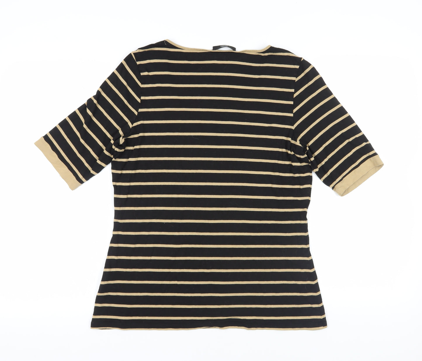 Marks and Spencer Black Beige Striped Top, Size 10