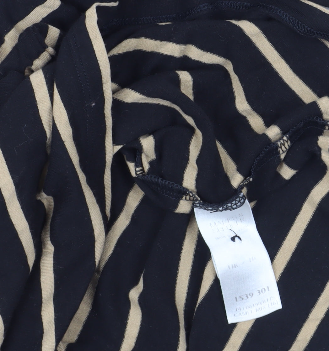 Marks and Spencer Black Beige Striped Top, Size 10