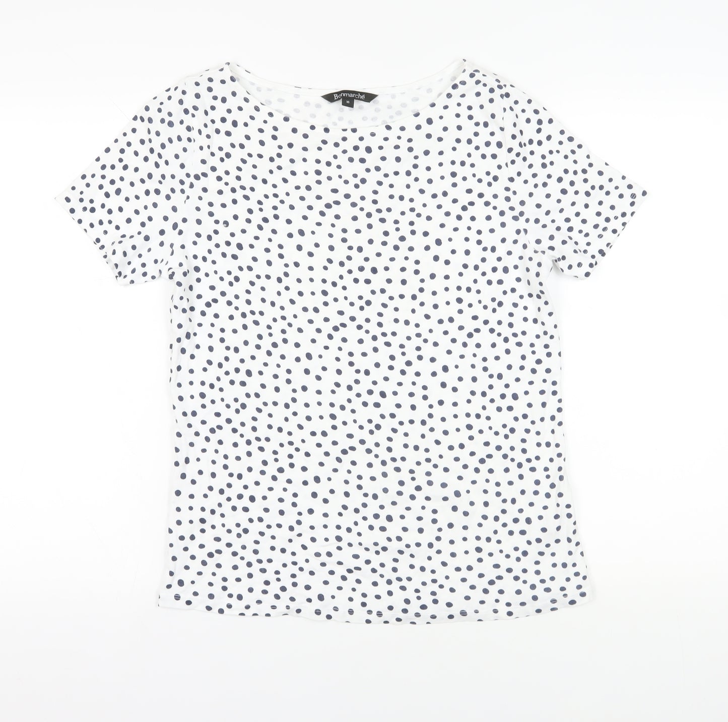 Bonmarché White Polka Dot T-Shirt Boat Neck Size 16