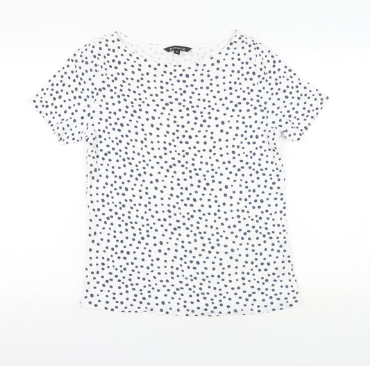 Bonmarché White Polka Dot T-Shirt Boat Neck Size 16