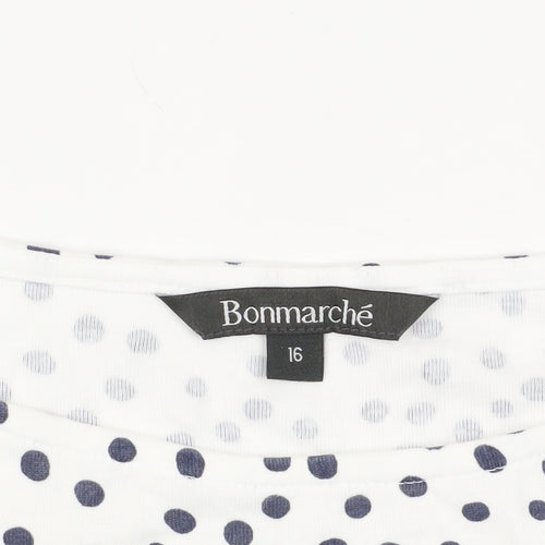 Bonmarché White Polka Dot T-Shirt Boat Neck Size 16