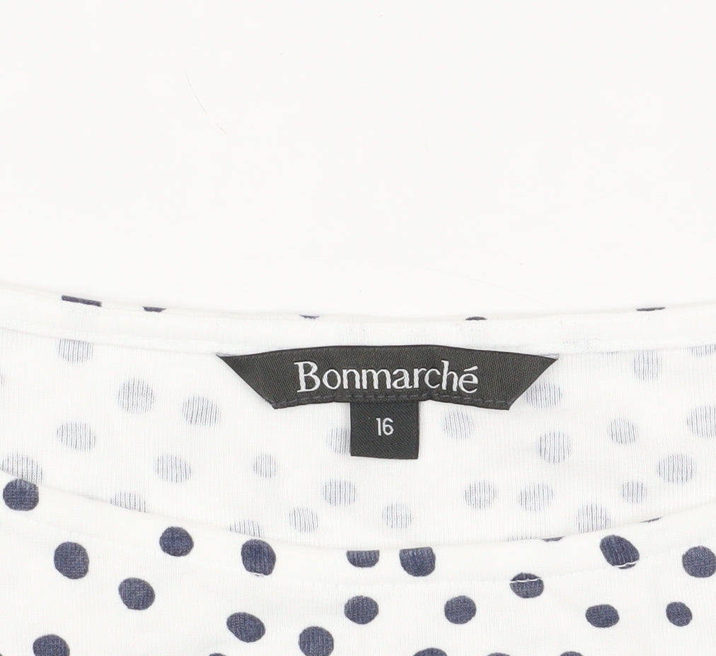 Bonmarché White Polka Dot T-Shirt Boat Neck Size 16