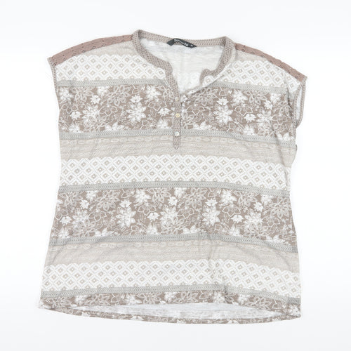 Bonmarché Brown Floral Blouse, Size 16, Casual Comfort