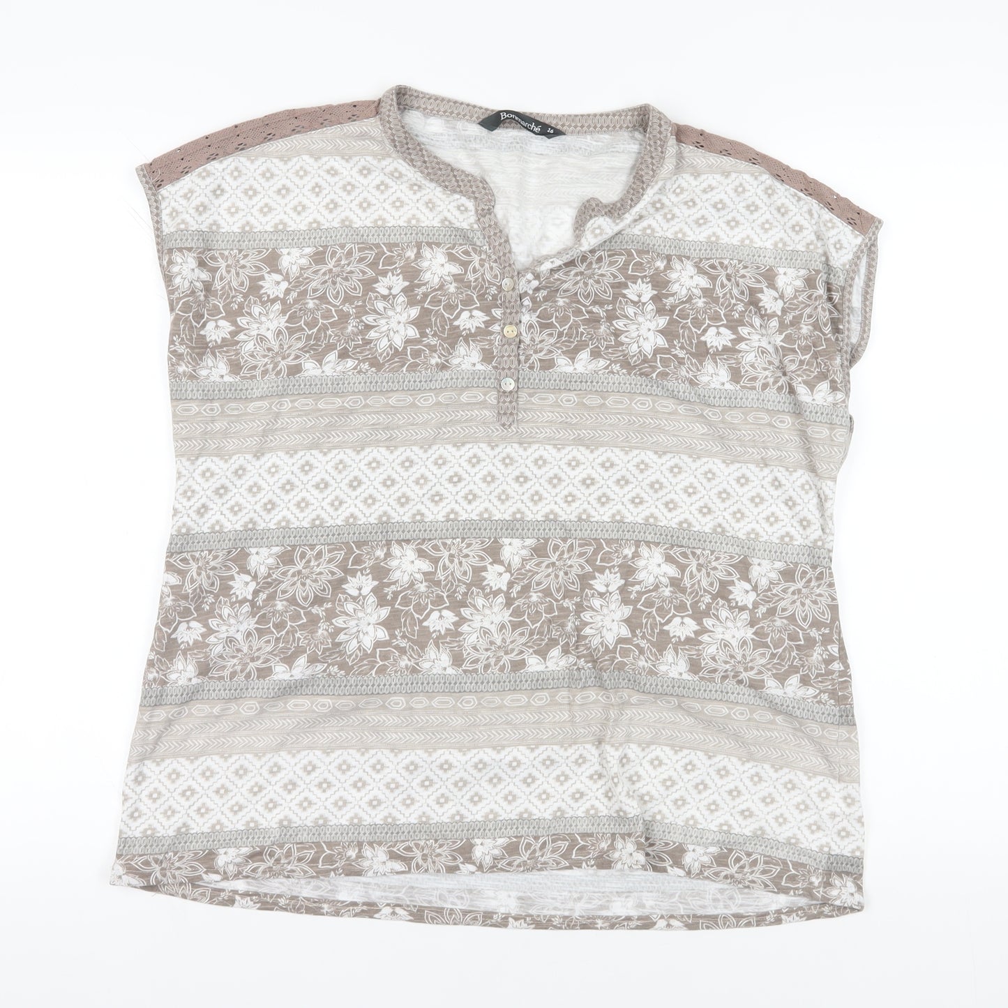 Bonmarché Brown Floral Blouse, Size 16, Casual Comfort