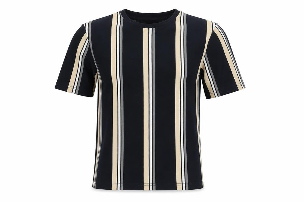 Front view of Topman XS Striped T-Shirt Black Beige