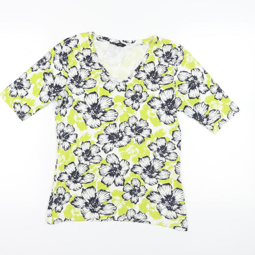 M&Co Floral T-Shirt, Size 14 Multicoloured, V-Neck