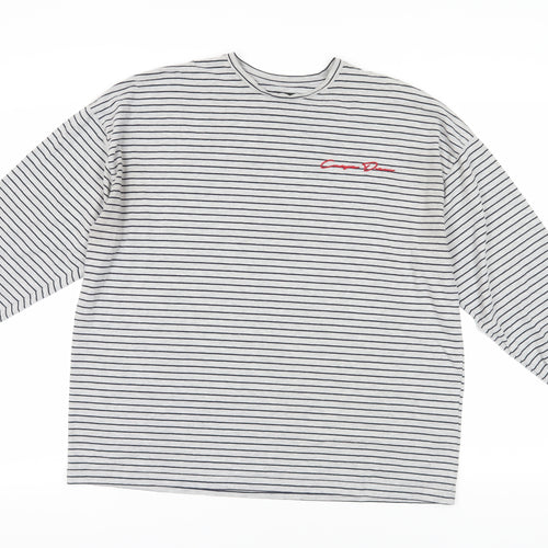 boohooMAN Grey Striped Long Sleeve T-Shirt XS