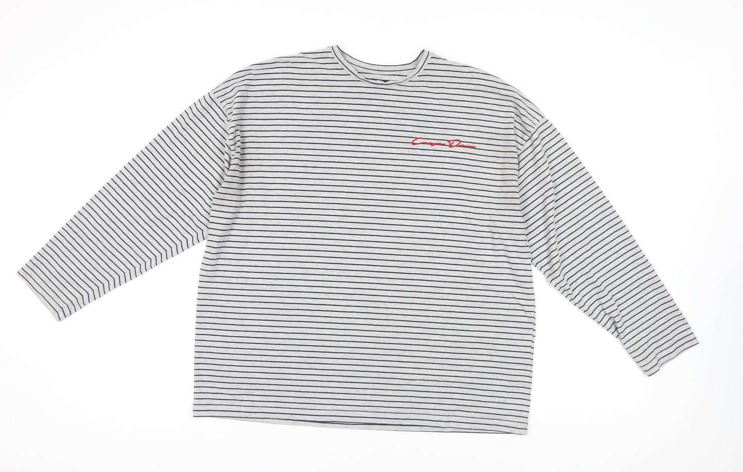 boohooMAN Grey Striped Long Sleeve T-Shirt XS