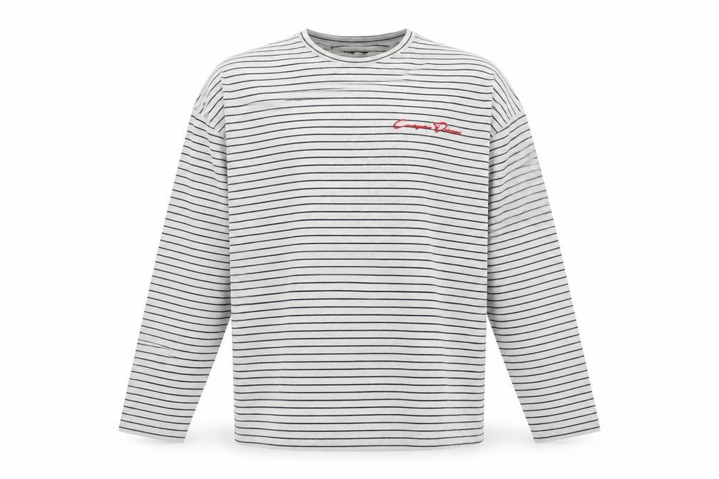 boohooMAN Grey Striped Long Sleeve T-Shirt XS