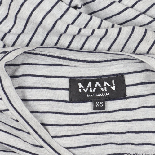boohooMAN Grey Striped Long Sleeve T-Shirt XS