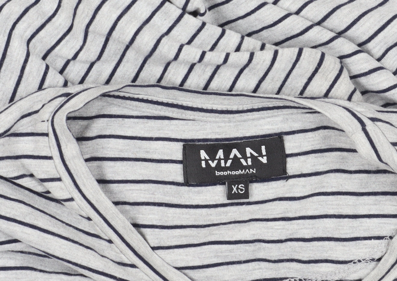 boohooMAN Grey Striped Long Sleeve T-Shirt XS